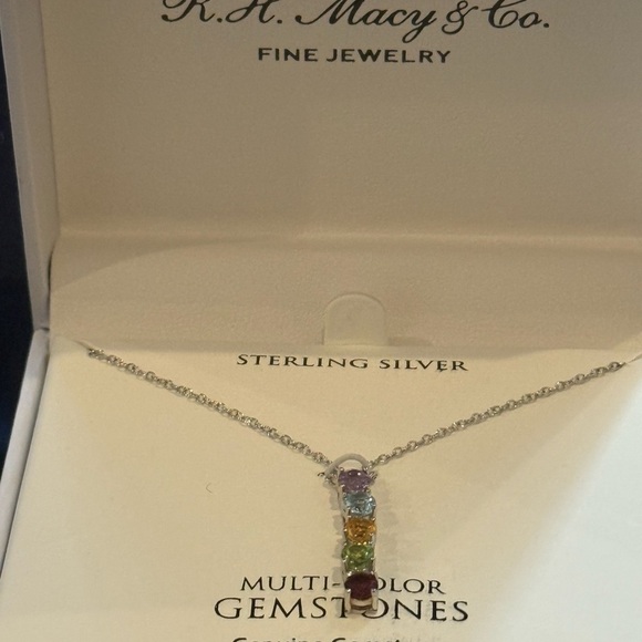 Multi-Gemstone Linear Pendant Necklace-
Sterling Silver-R.H. Macy & Co Brand New - Picture 7 of 14